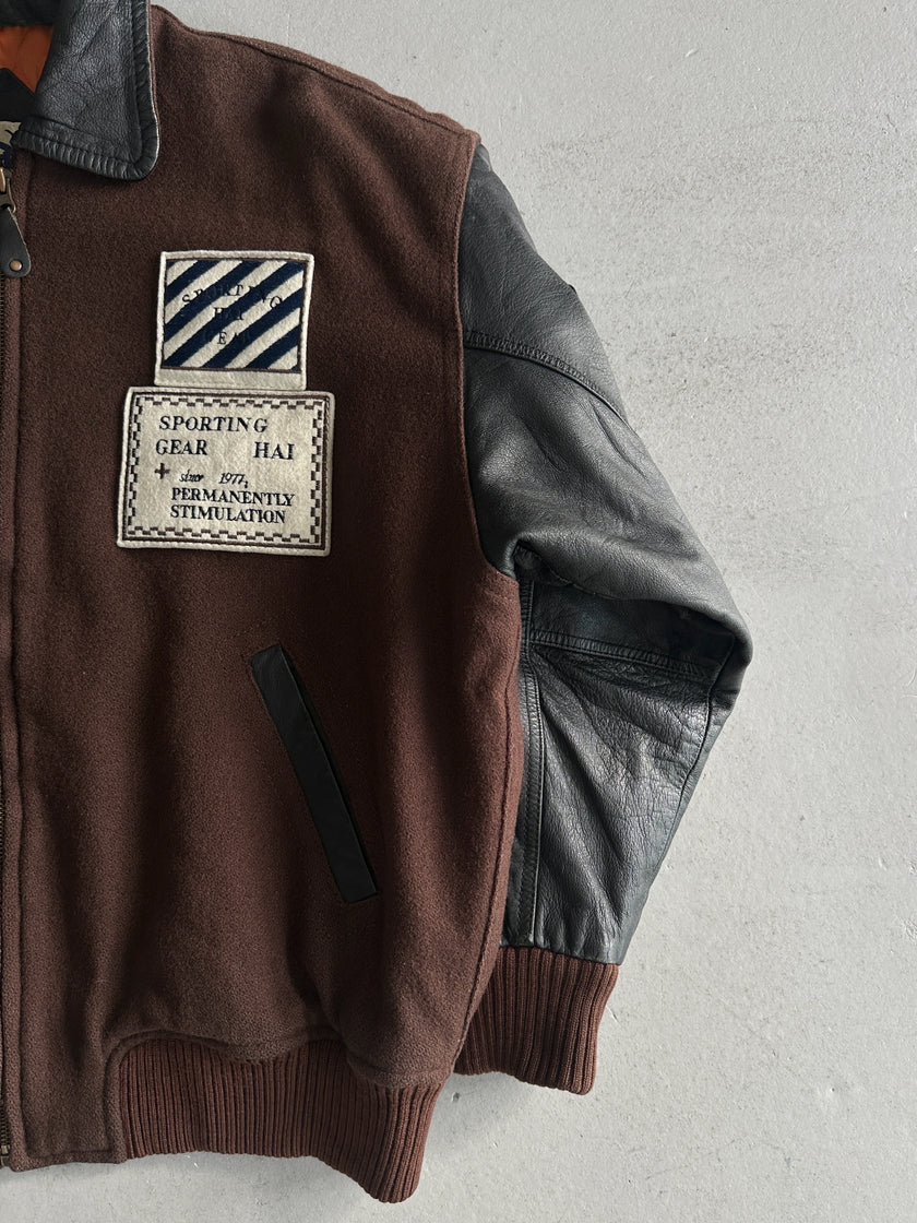 ISSEY MIYAKE HAI - A/W 1993 BOMBER JACKET WITH CONTRASTING LEATHER SLEEVE AND COLLAR