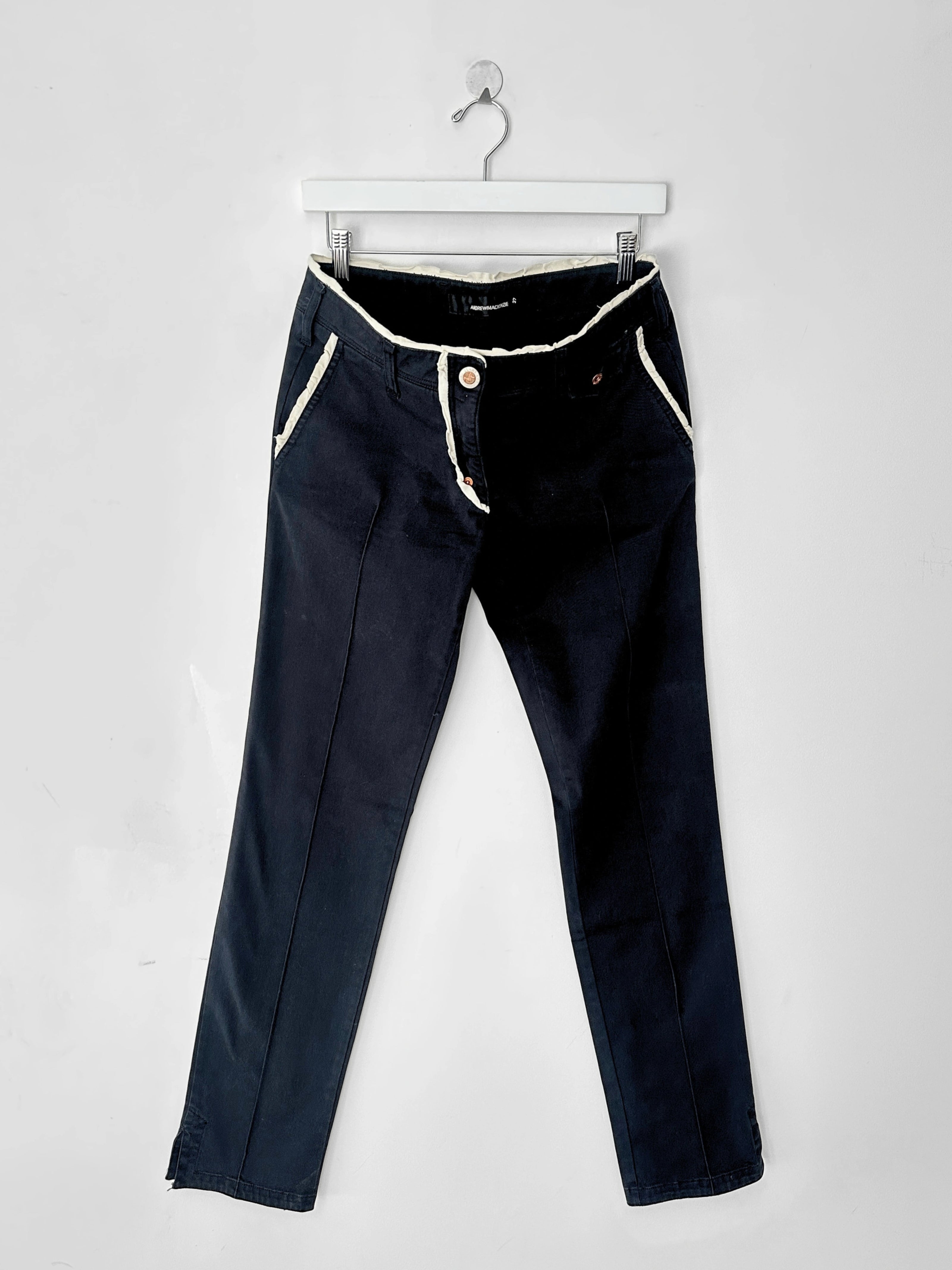 ANDREW MACKENZIE - early 2000s LOW RISE TROUSERS WITH CONTRASTING TRIM DETAILS