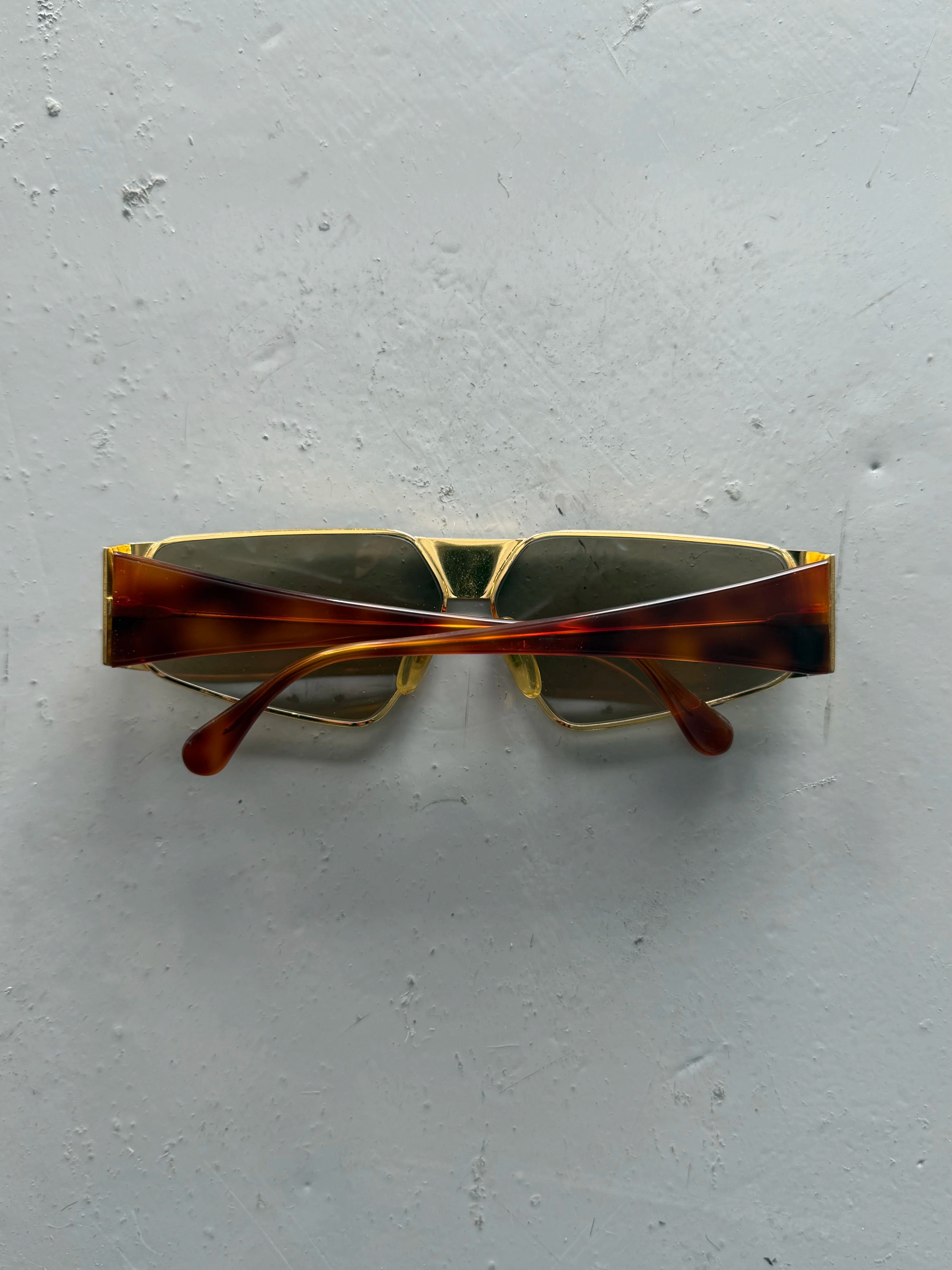 GIANFRANCO FERRÉ - 1990s GEOMETRIC SUNGLASSES WITH TORTOISESHELL ARMS