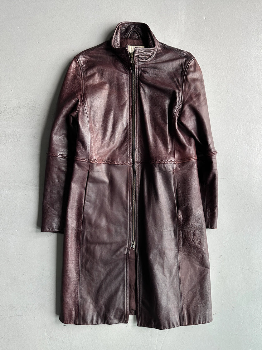 ARMANI JEANS - F/W 2000 LONG LEATHER COAT WITH PIPING DETAIL