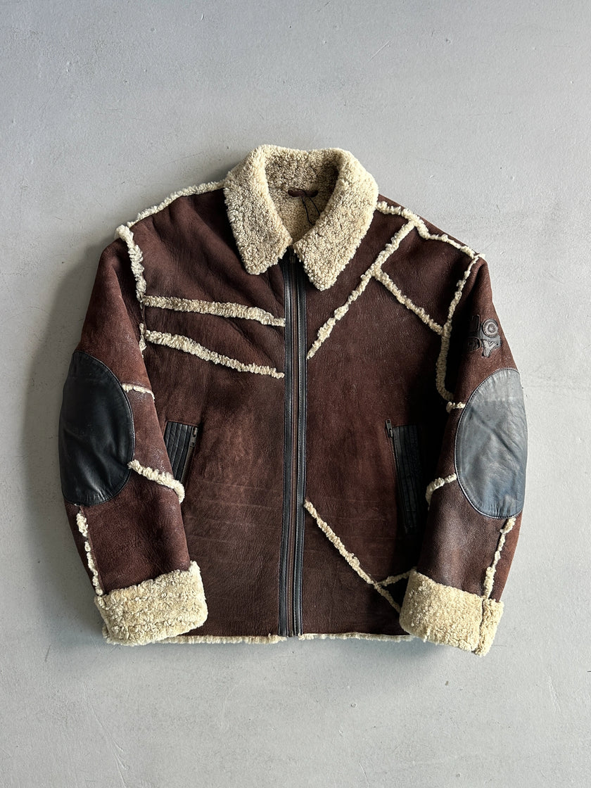ZINO & JUDY - 1990s PANELED SHEARLING BOMBER JACKET