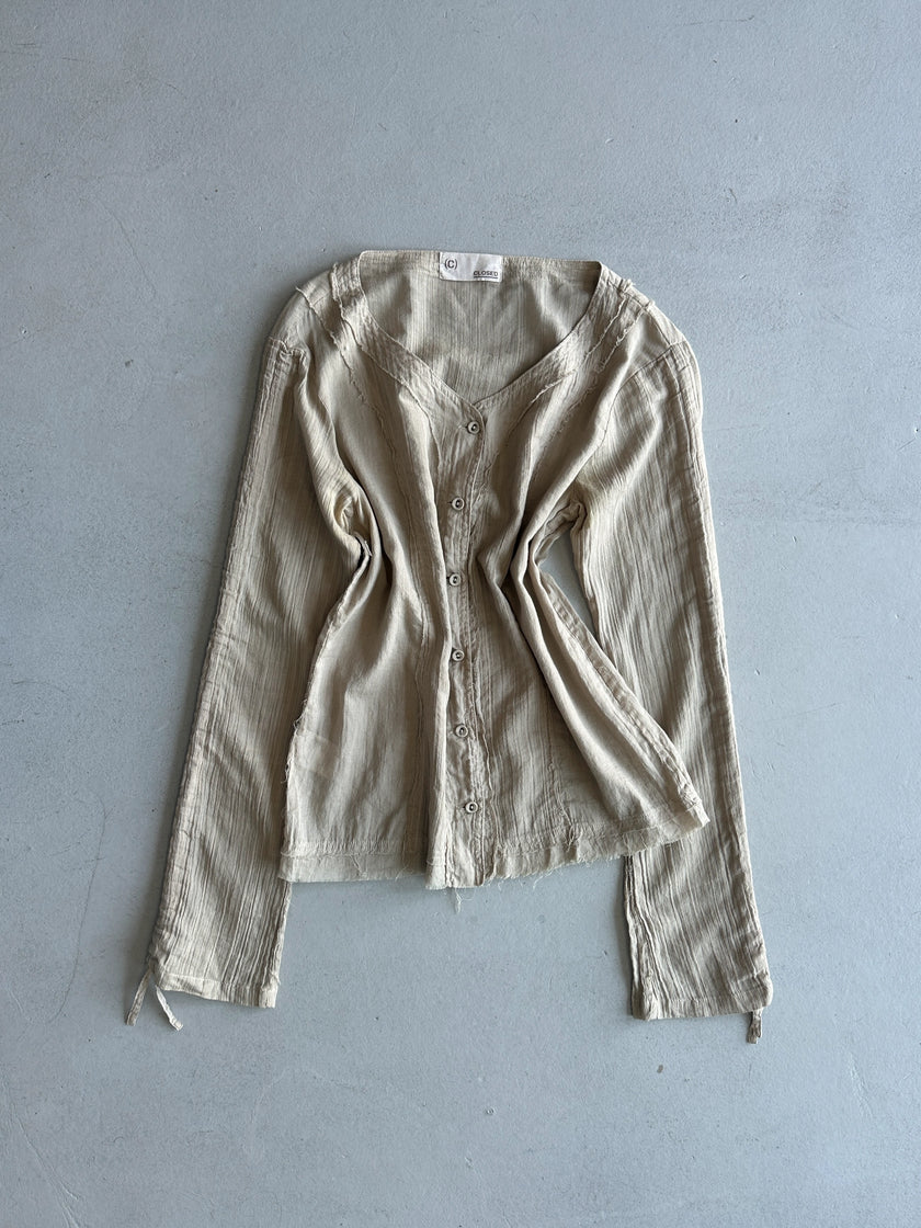 CLOSED BY GIULIANO FUJIWARA - 2000s RUCHED SLEEVE SEMI SHEER BLOUSE