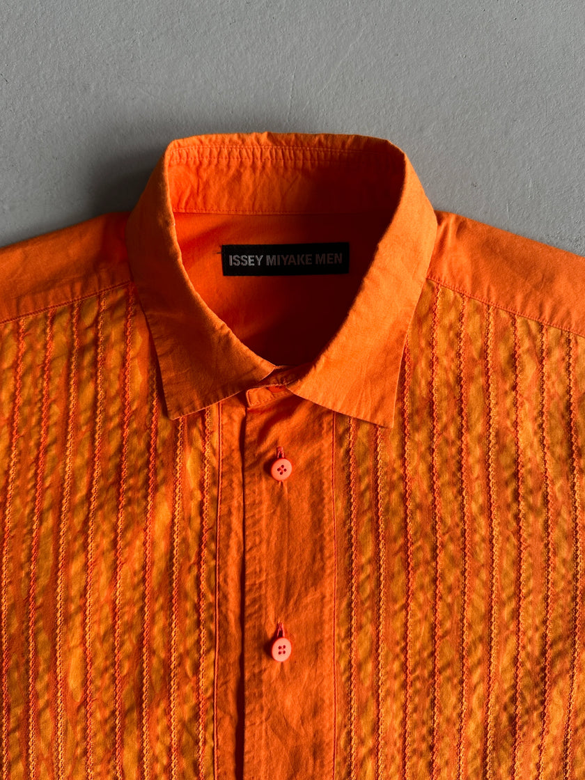 ISSEY MIYAKE MEN - S/S 1994 HALF SLEEVE SHIRT WITH INTRICATE FRONT STITCHING