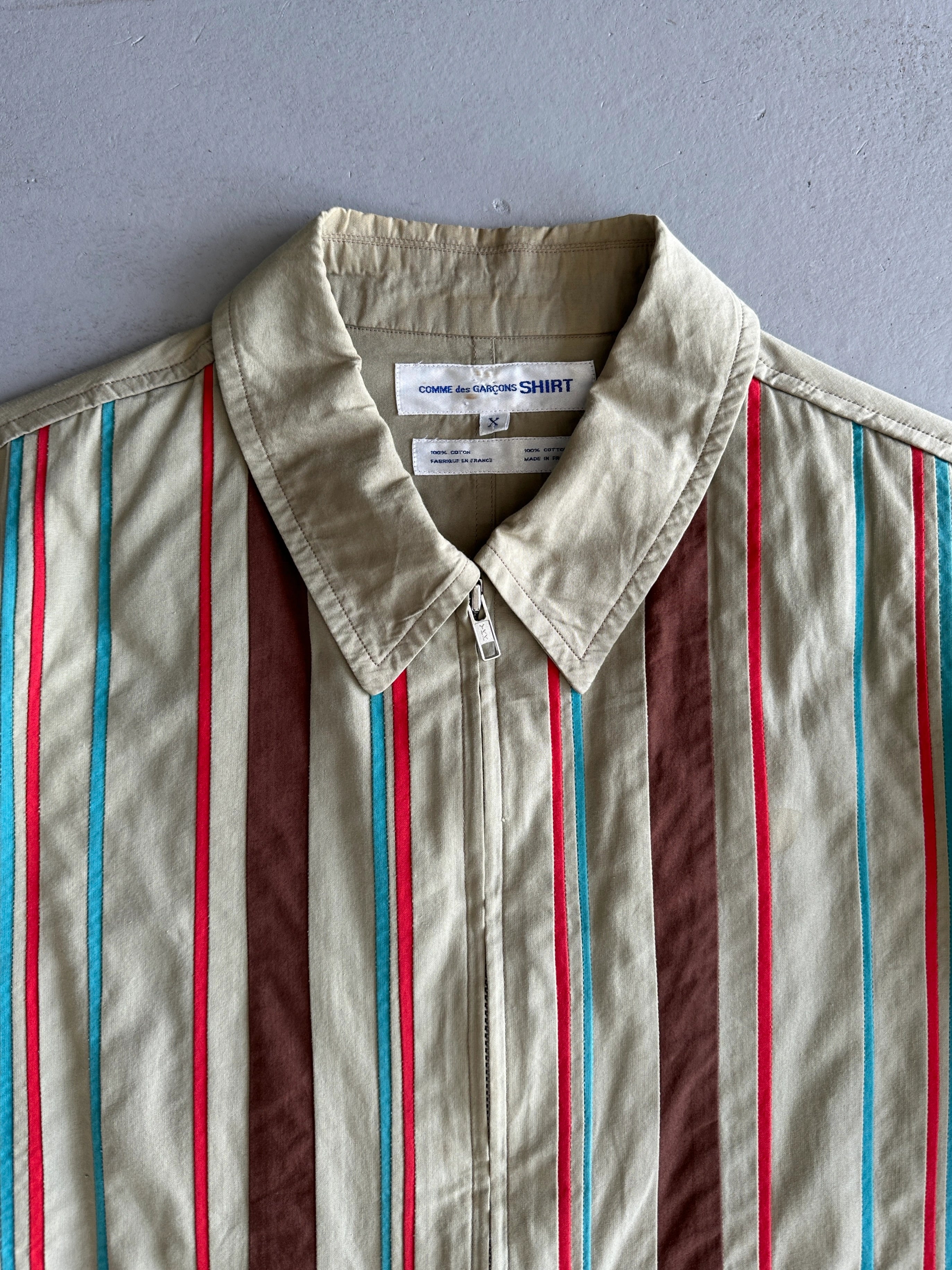 COMME DES GARÇONS - 2000s STRIPED FRONT LIGHT ZIPPED JACKET