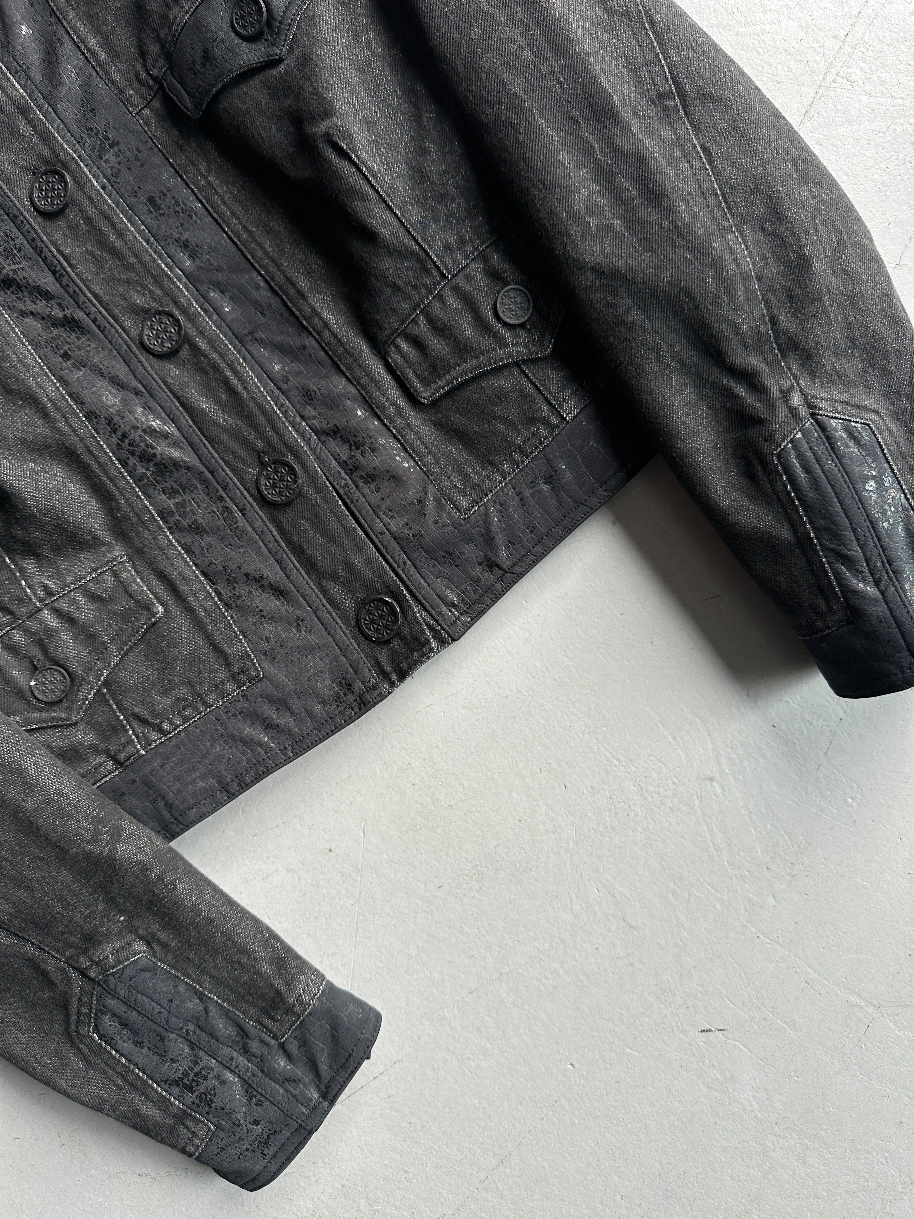 MOSCHINO - 1980s COLLARLESS CROP FIT PADDED DENIM JACKET