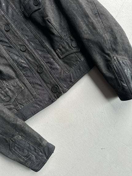 MOSCHINO - 1980s COLLARLESS CROP FIT PADDED DENIM JACKET