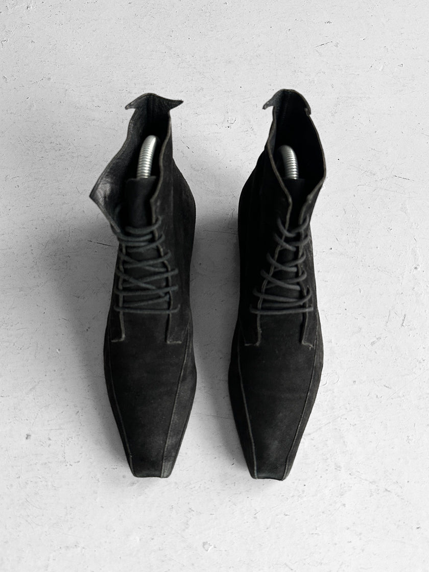 CLAUDE MONTANA X STEPHANE KÉLIAN - 1980s ARCHITECTURAL LACE UP SHOES
