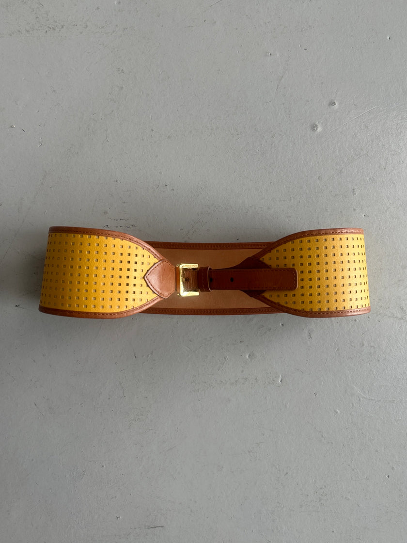 MOSCHINO - late 1980s PERFORATED LEATHER WIDE WAIST BELT