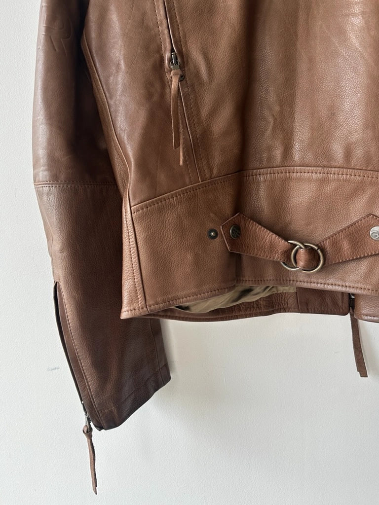 GIANFRANCO FERRÉ - early 2000s ASYMMETRICAL FRONT LEATHER BIKER JACKET