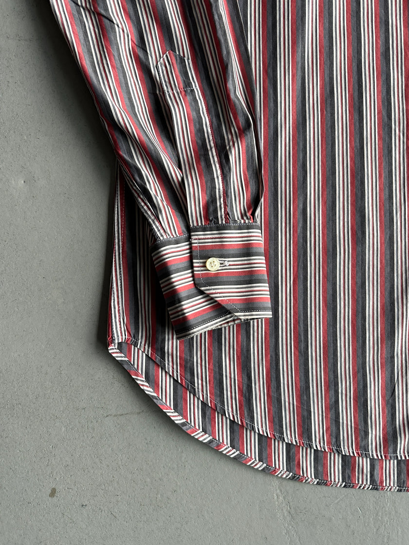 ETRO - 1990s SQUARE COLLAR STRIPED LONG SLEEVE SHIRT