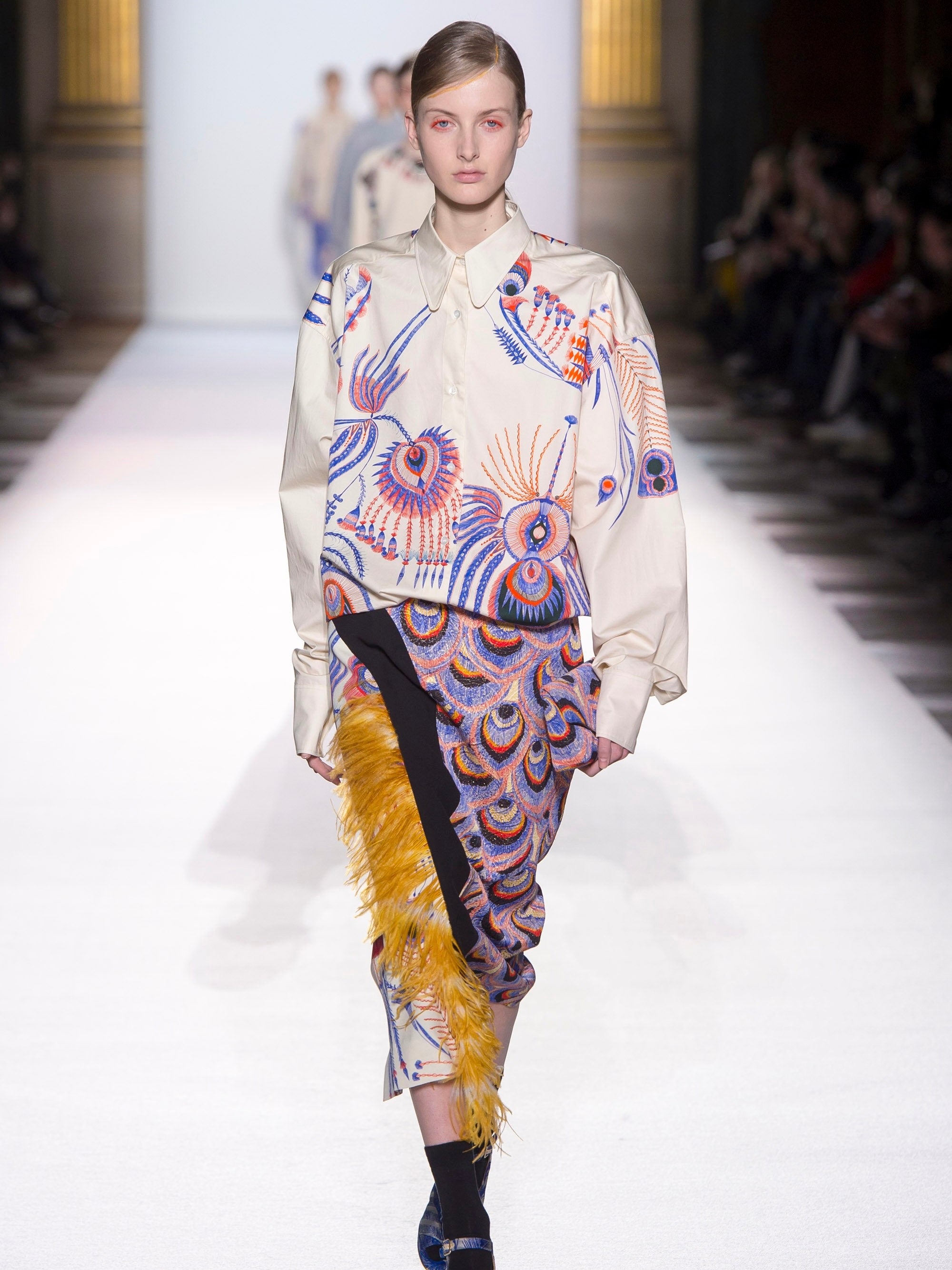 DRIES VAN NOTEN - F/W 2018 PEACOCK PATTERN FITTED SKIRT