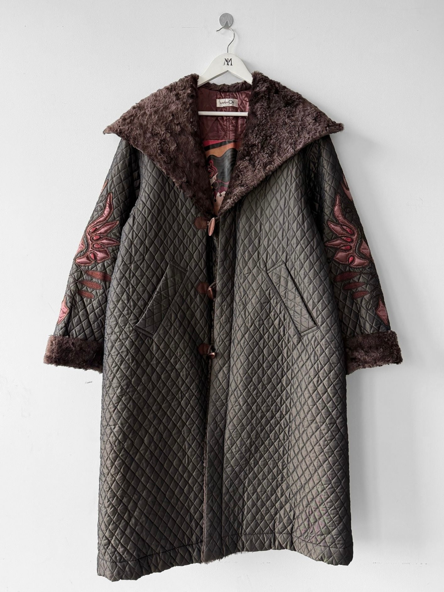 KANSAI YAMAMOTO - 1990s OVERSIZED QUILTED COAT WITH FUR COLLAR