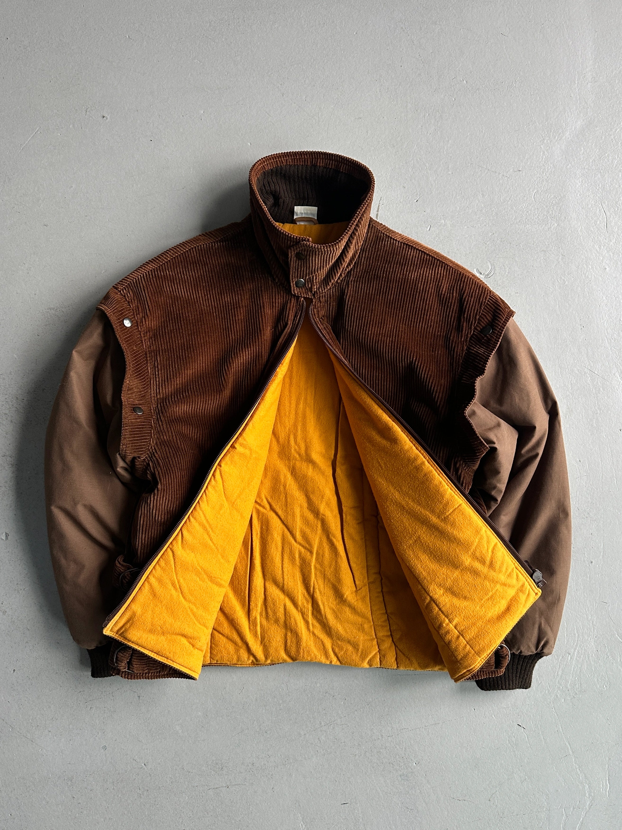 ITALIAN LABEL 1980s PANELED CORDUROY BOMBER JACKET WITH CONTRASTING SLEEVE