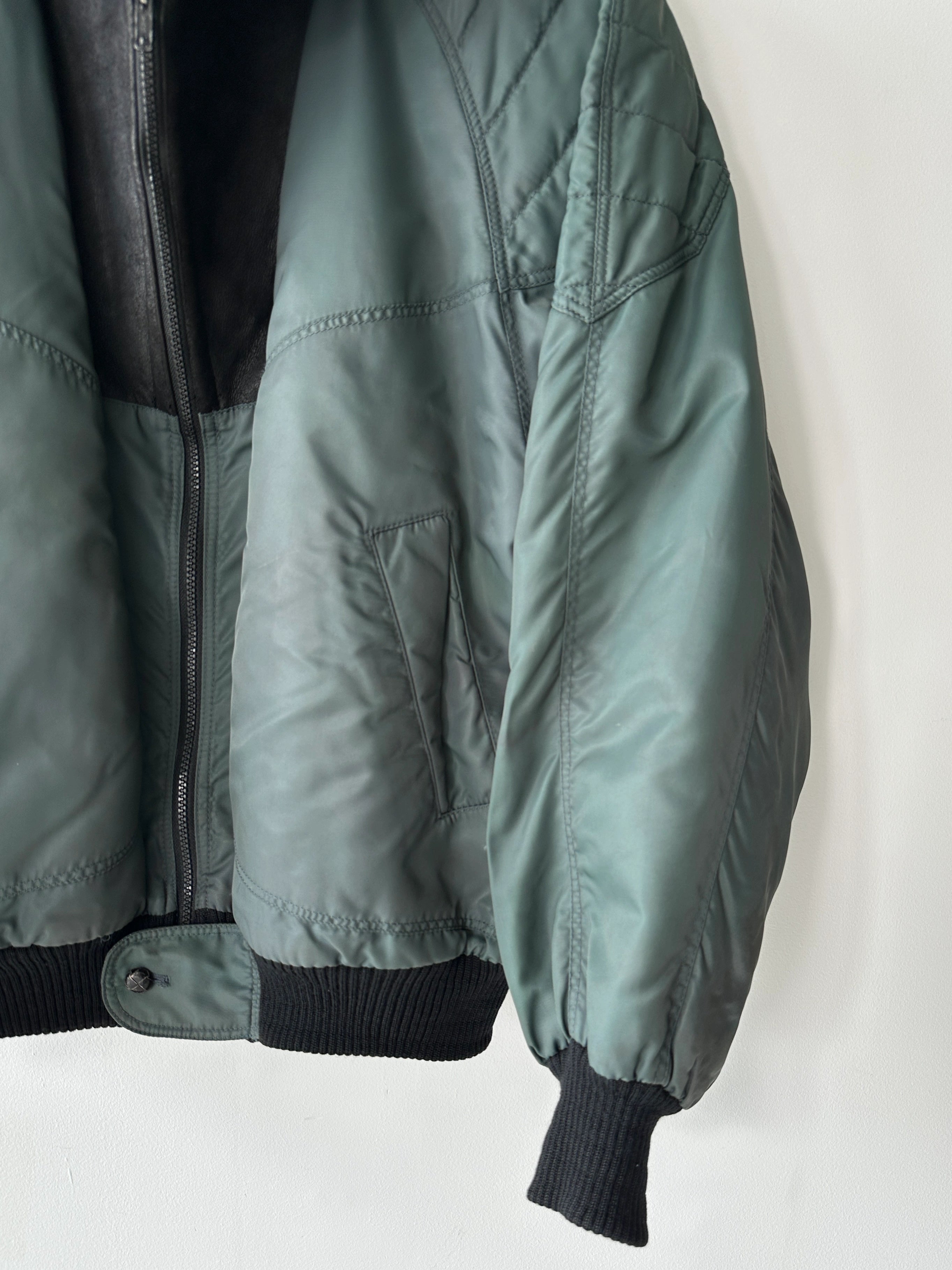 ITALIAN LABEL - 1980s NYLON BOMBER JACKET WITH SHEARLING COLLAR