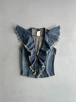 PLEIN SUD - 1990s RUCHED FRONT DENIM VEST TOP