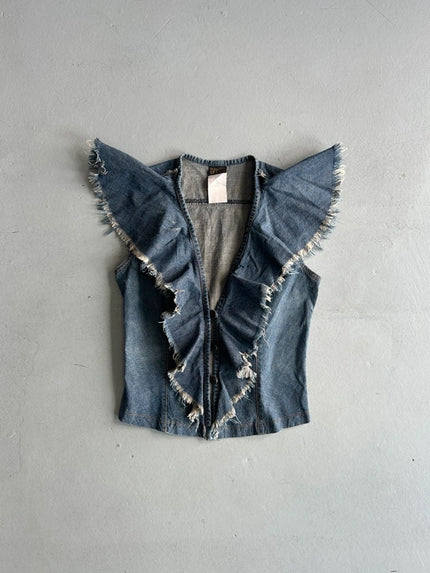 PLEIN SUD - 1990s RUCHED FRONT DENIM VEST TOP