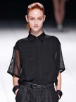 ISSEY MIYAKE - S/S 2014 RELAXED FIT SHIRT WOTH MESH PANELED MESH SLEEVE
