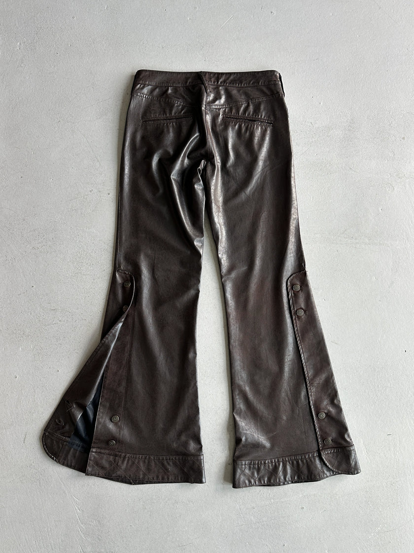 ARMANI JEANS - 2000s WIDE LEG DISTRESSED LEATHER TROUSERS