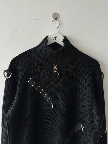 JOHN RICHMOND - F/W 2003 HIGH NECK CHUNKY KNIT BONDAGE JUMPER