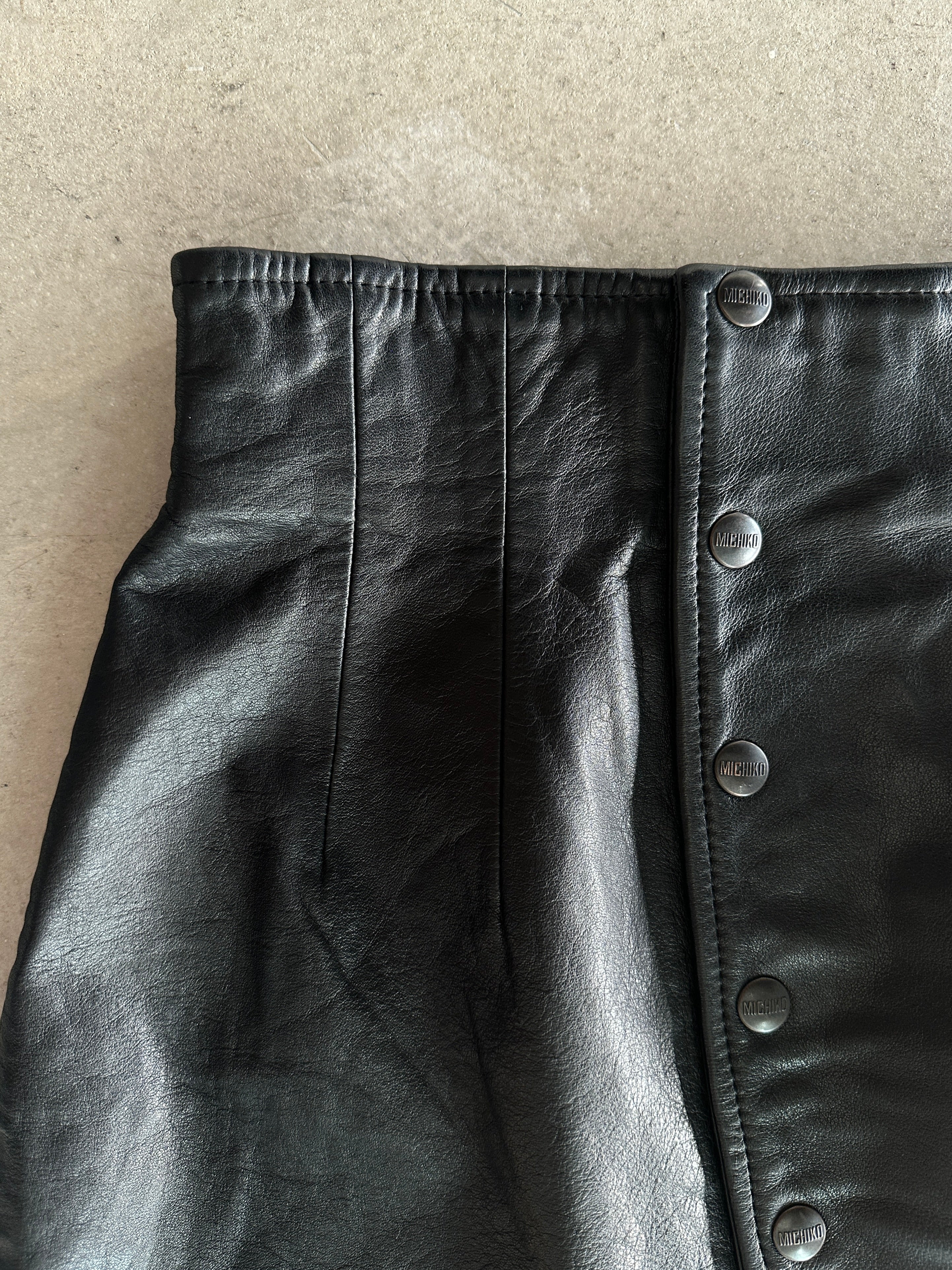 MICHIKO KOSHINO - 1990s HIGH WAIST MINI LEATHER SKIRT