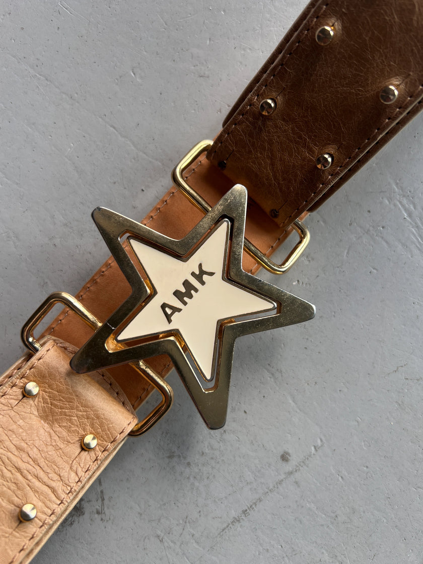 ANDREW MACKENZIE - 2000s STAR BUCKLE LOGO LEATHER BELT
