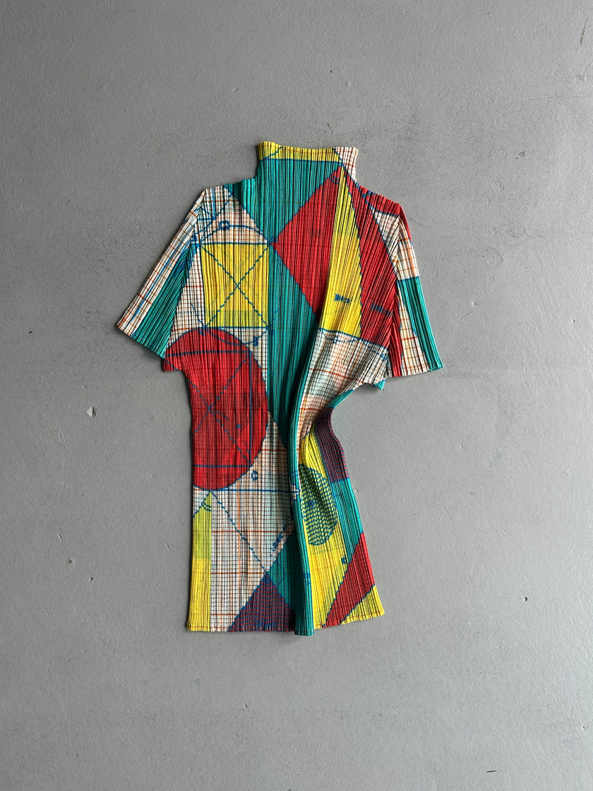 ISSEY MIYAKE PLEATS PLEASE - S/S 1998 GEOMETRIC PRINT HALF SLEEVE TOP