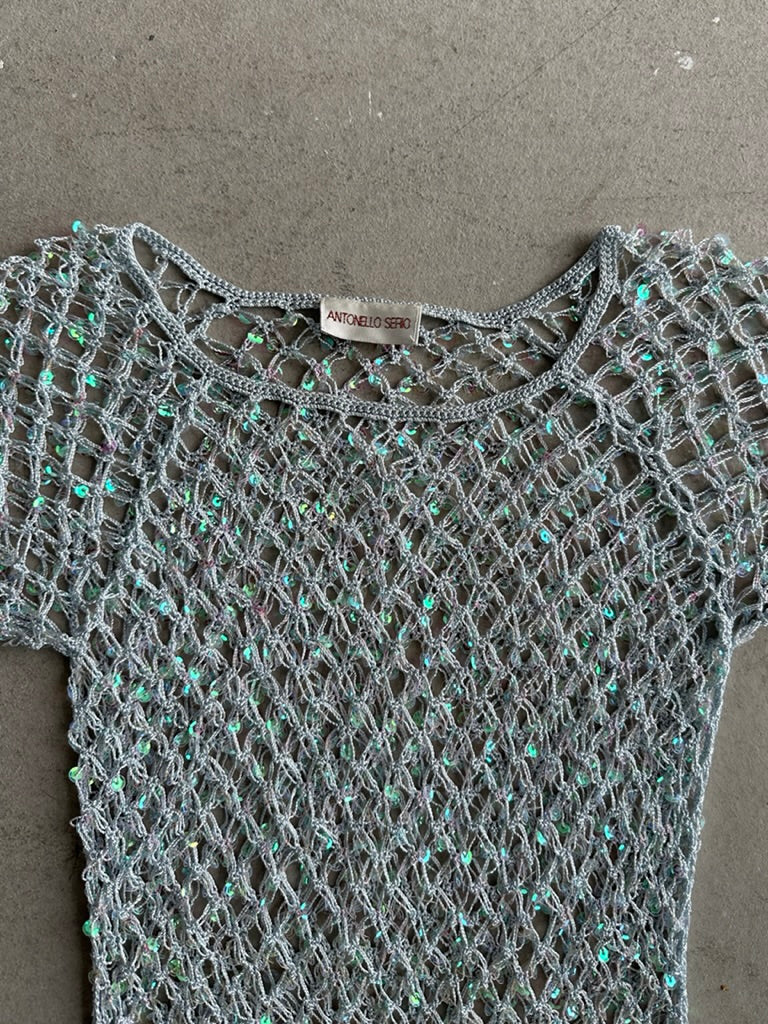2000s SEQUINS DETAIL SHEER MESH T-SHIRT
