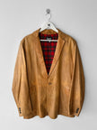 DOLCE & GABBANA - early 2000s DISTRESSED LEATHER BLAZER WITH TARTAN LINING