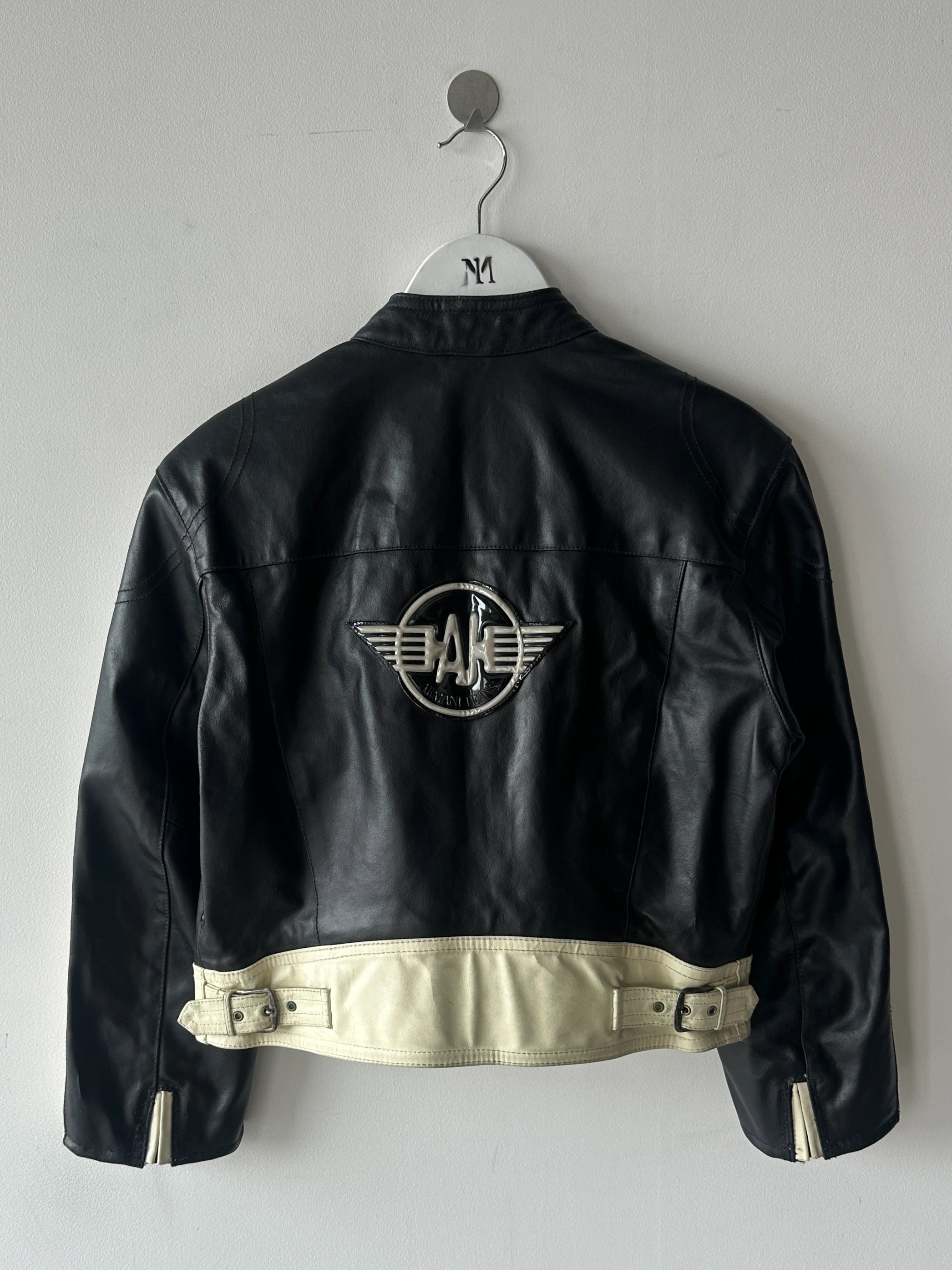 ARMANI JEANS - late 1980s CROP FIT BIKER LEATHER JACKET