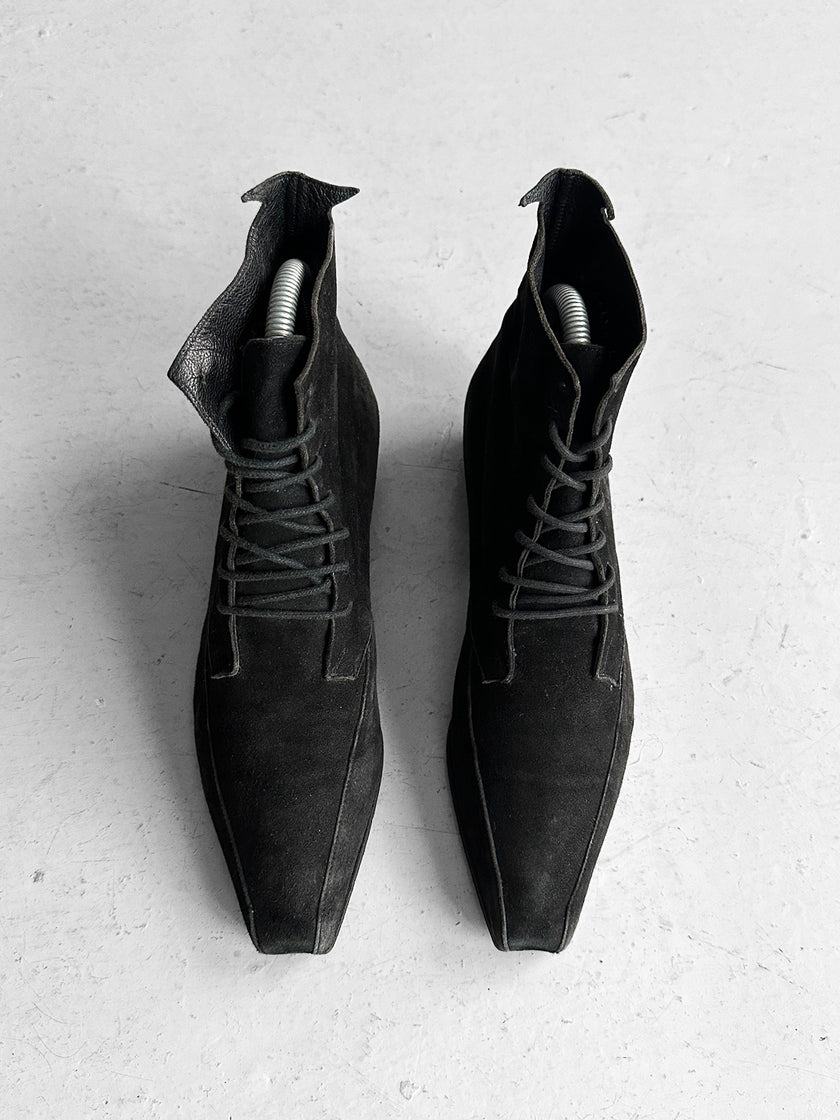 CLAUDE MONTANA X STEPHANE KÉLIAN - 1980s ARCHITECTURAL LACE UP SHOES