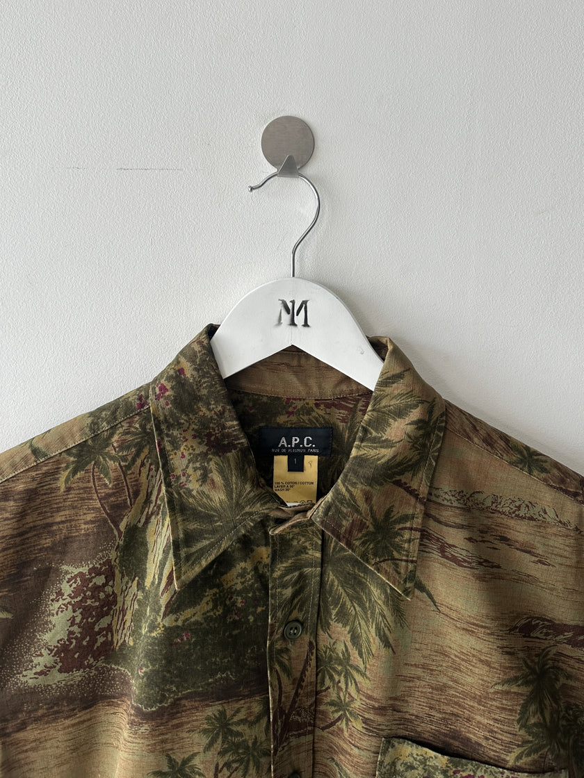 A.P.C. - S/S 2004 TROPICAL PRINT TEXTURED SHORT SLEEVE SHIRT