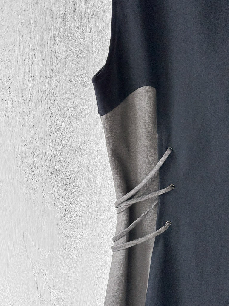 JOHN RICHMOND - 2000s PANELLED DRESS WITH LACING DETAILS AT WAIST