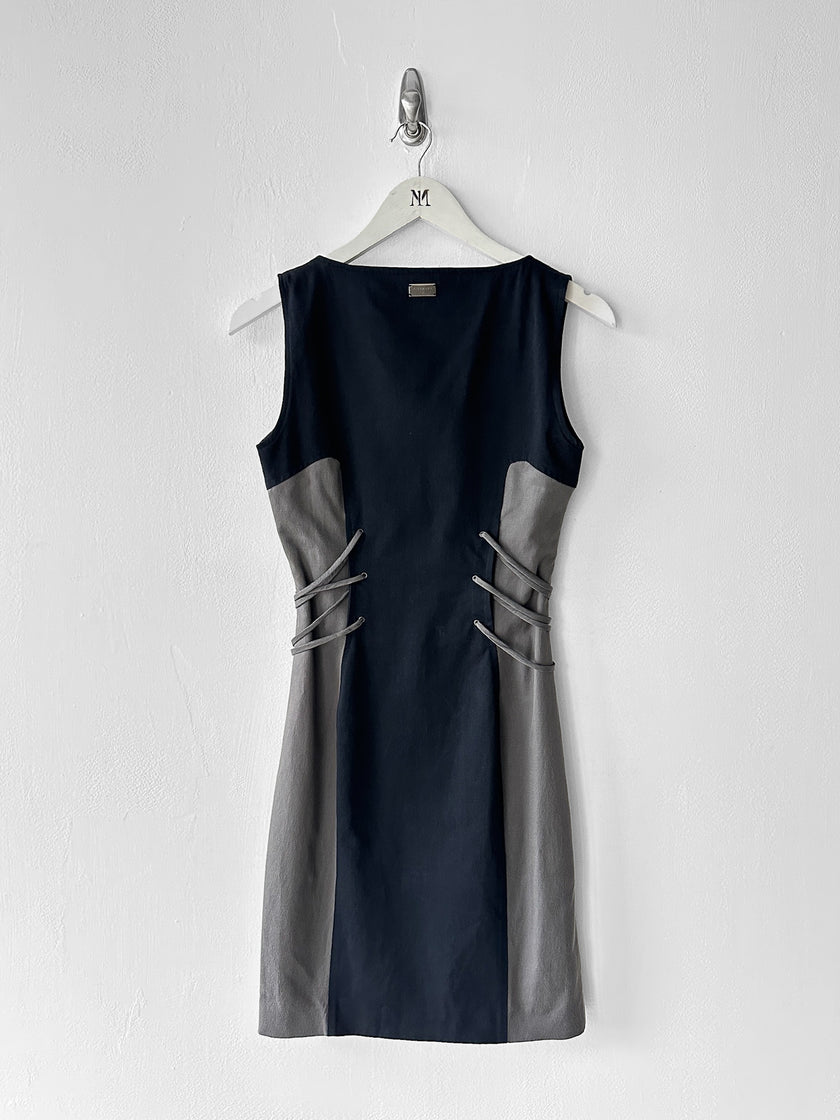 JOHN RICHMOND - 2000s PANELLED DRESS WITH LACING DETAILS AT WAIST