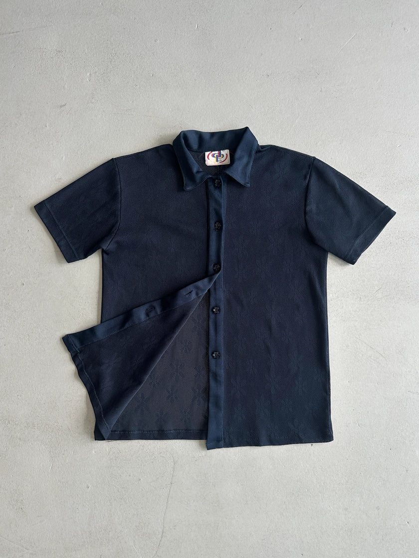 2000s FLORAL PATTERN MESH HALF SLEEVE BUTTONED SHIRT