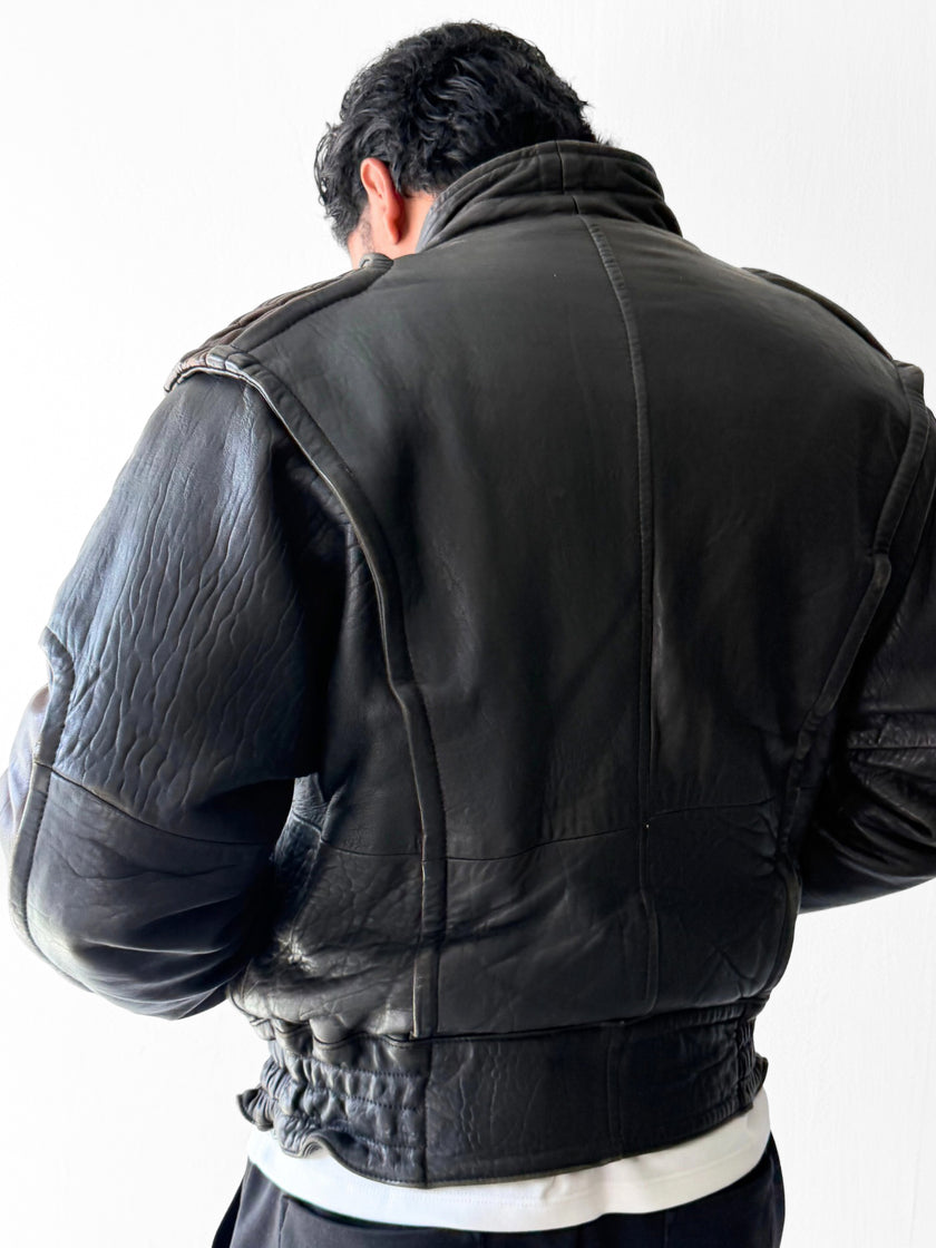 ITALIAN LABEL 1980s HEAVY LEATHER BOMBER JACKET