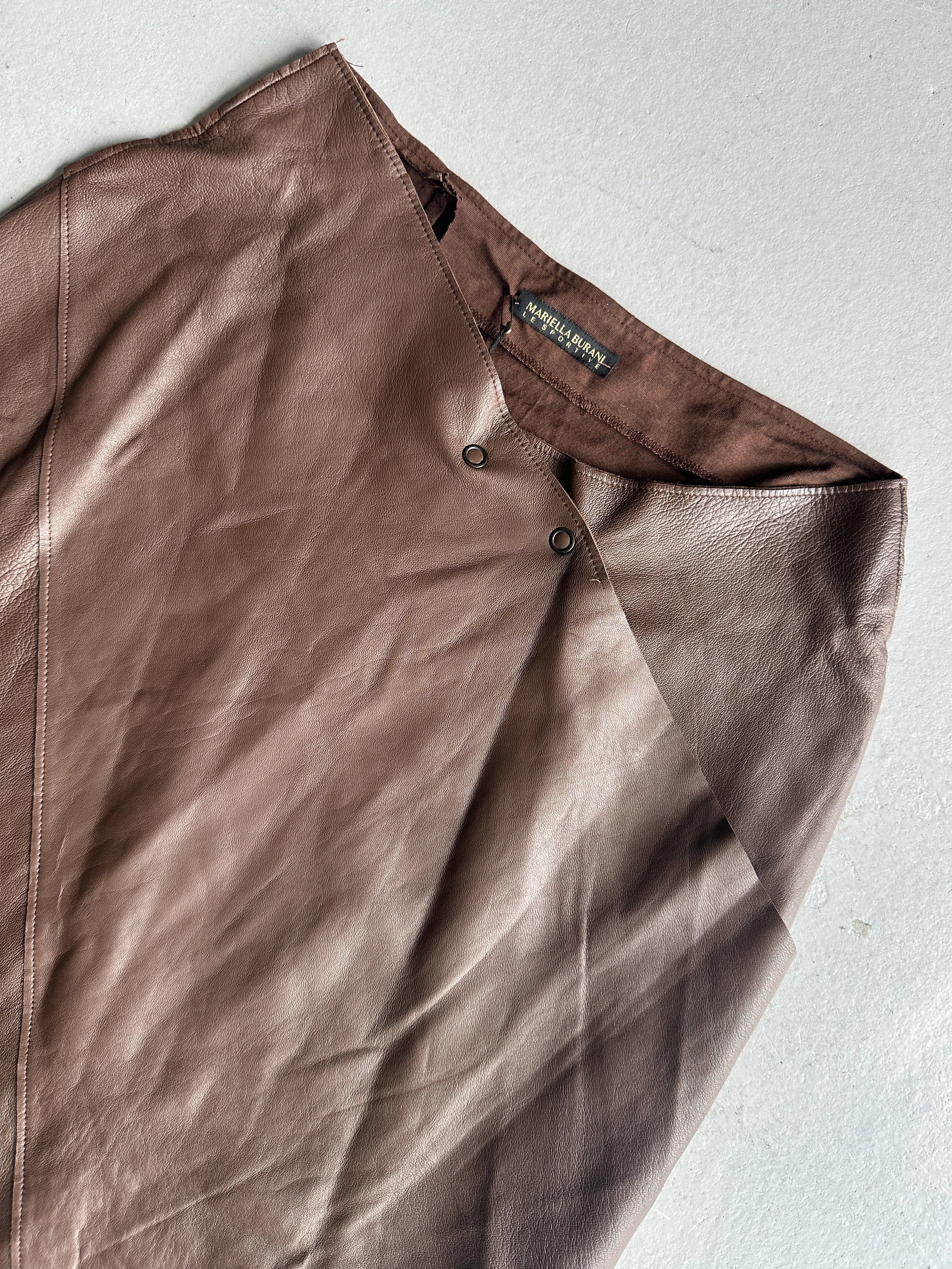 MARIELLA BURANI - 1990s ASYMMETRICAL PANELED LEATHER SKIRT