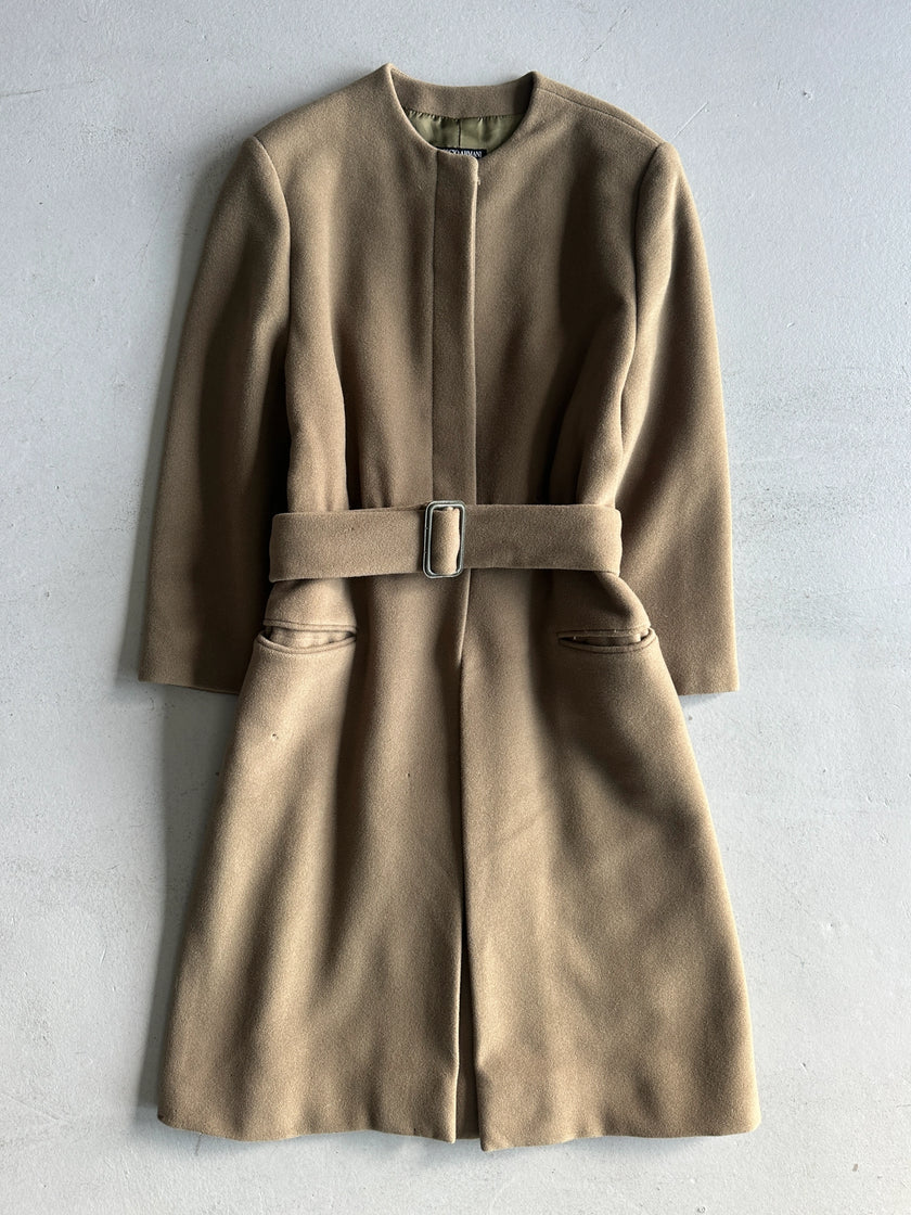 GIORGIO ARMANI - 1990s BELTED COLLARLESS COAT