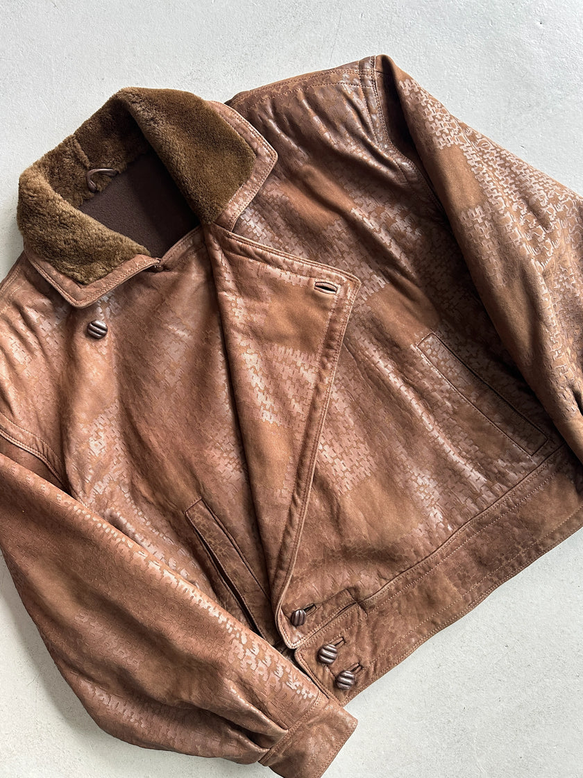 GIANNI VERSACE - 1980s LEATHER BOMBER JACKET WITH SHEARLING FUR