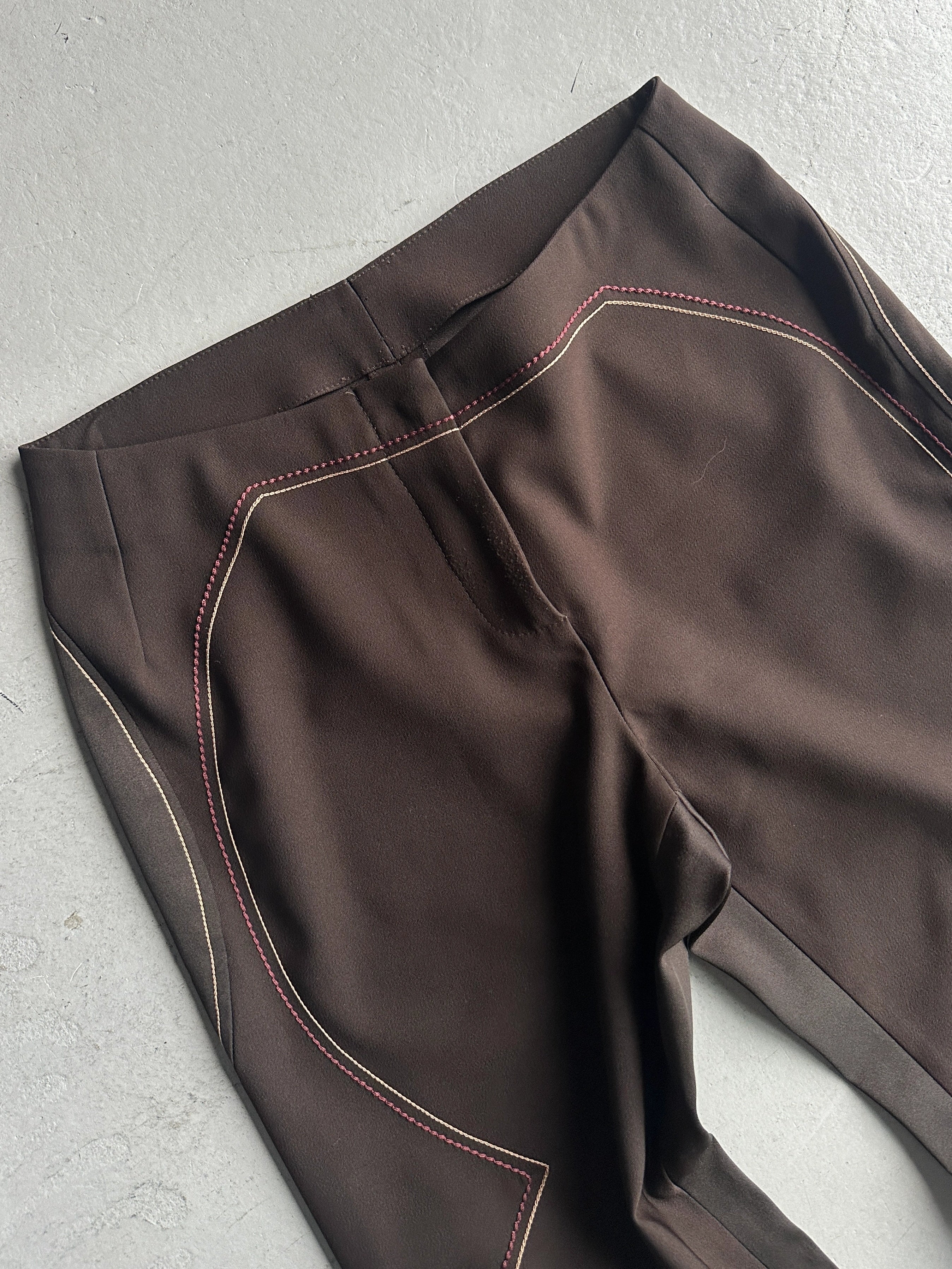 GIANFRANCO FERRÉ - 1990s SAMPLE EMBROIDERED TROUSERS WITH FLARED HEMS