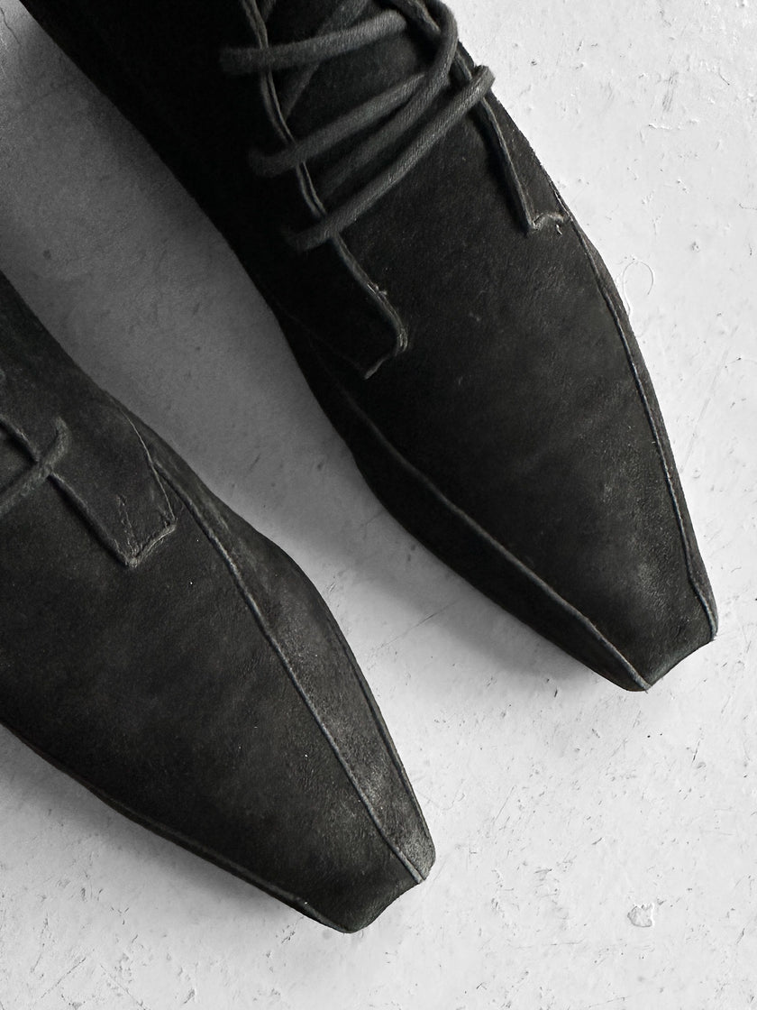 CLAUDE MONTANA X STEPHANE KÉLIAN - 1980s ARCHITECTURAL LACE UP SHOES