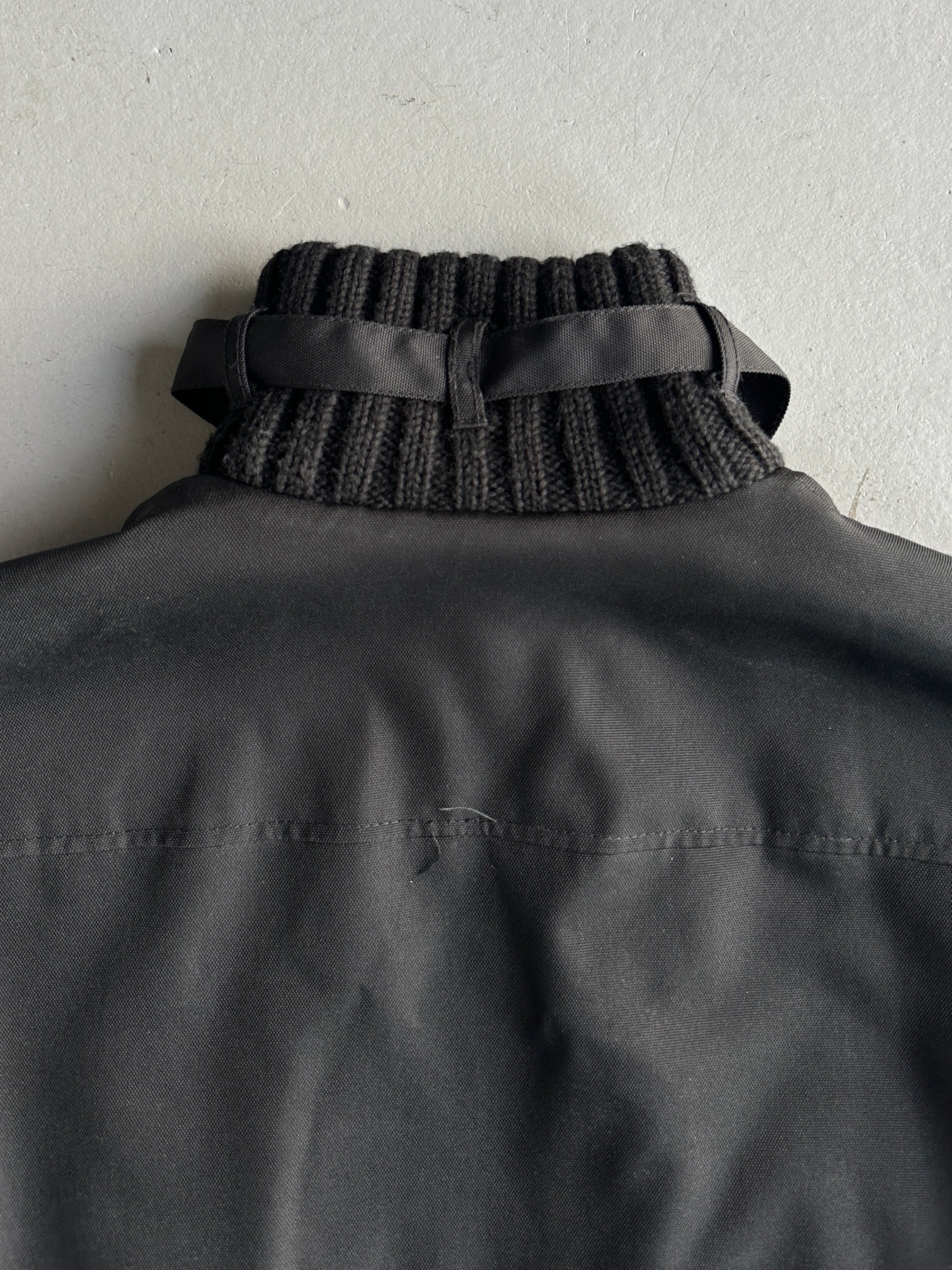 DANIELE ALESSANDRINI - 2000s RIBBED KNIT BELTED NECK COLLAR TECHNICAL JACKET WITH ASYMMETRICAL ZIP FRONT