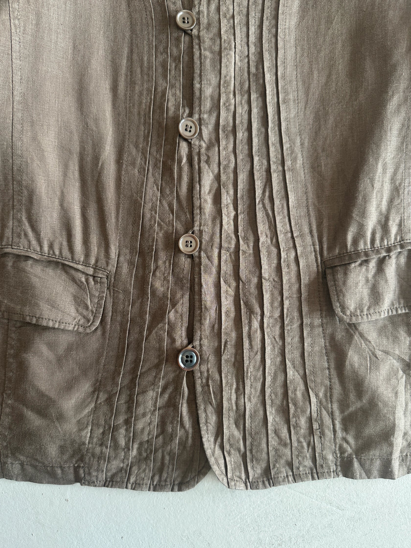 PLANTATION ISSEY MIYAKE - 1990s FLARED HEM LINEN BLOUSE