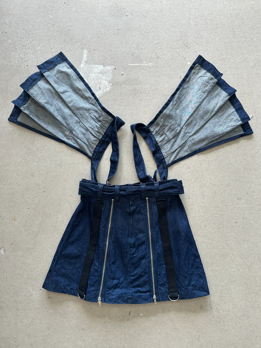 1990s DOUBLE FLAPPY LAYERED BONDAGE MULTI ZIP DENIM SKIRT