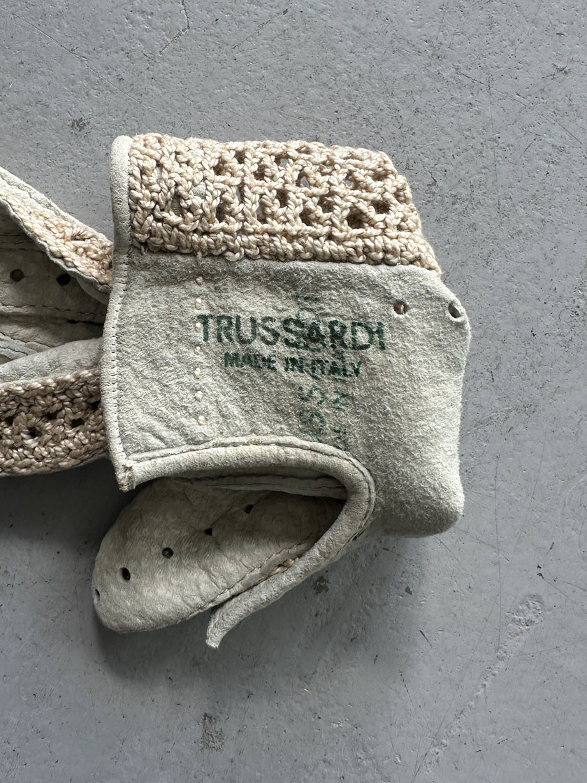 TRUSSARDI - 1990s LEATHER AND CROCHET BACK GLOVES