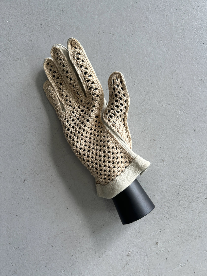 TRUSSARDI - 1990s LEATHER AND CROCHET BACK GLOVES