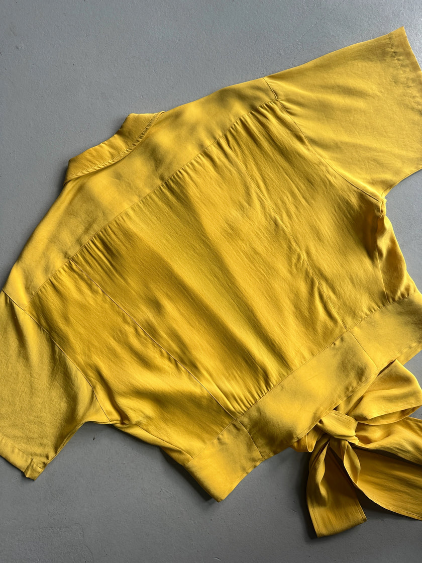 KENZO - 1980s TIE WAIST OPEN FRONT SILK BLOUSE