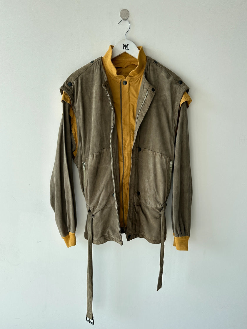 ITALIAN LABEL - 1980s LAYERED SUEDE JACKET WITH BELTED WAIST