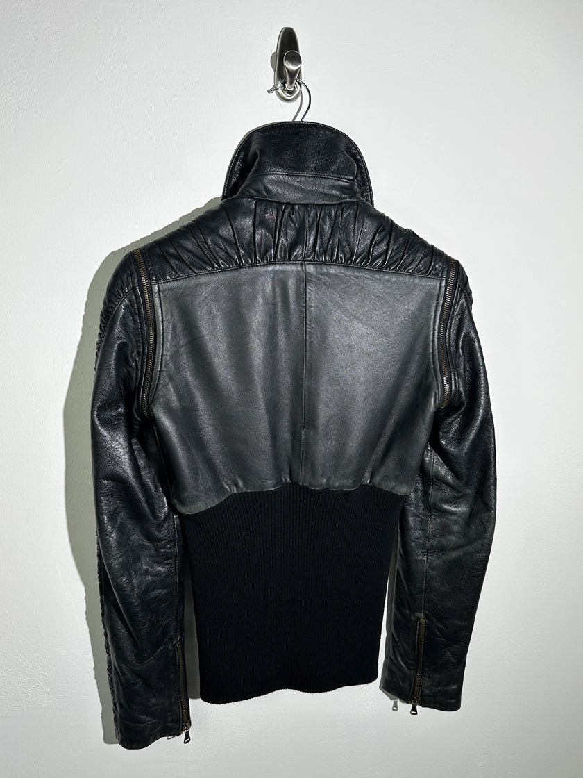 DOLCE & GABBANA - S/S 2003 2 IN 1 LEATHER JACKET WITH PANELED WAIST AND ZIP OFF SLEEVE