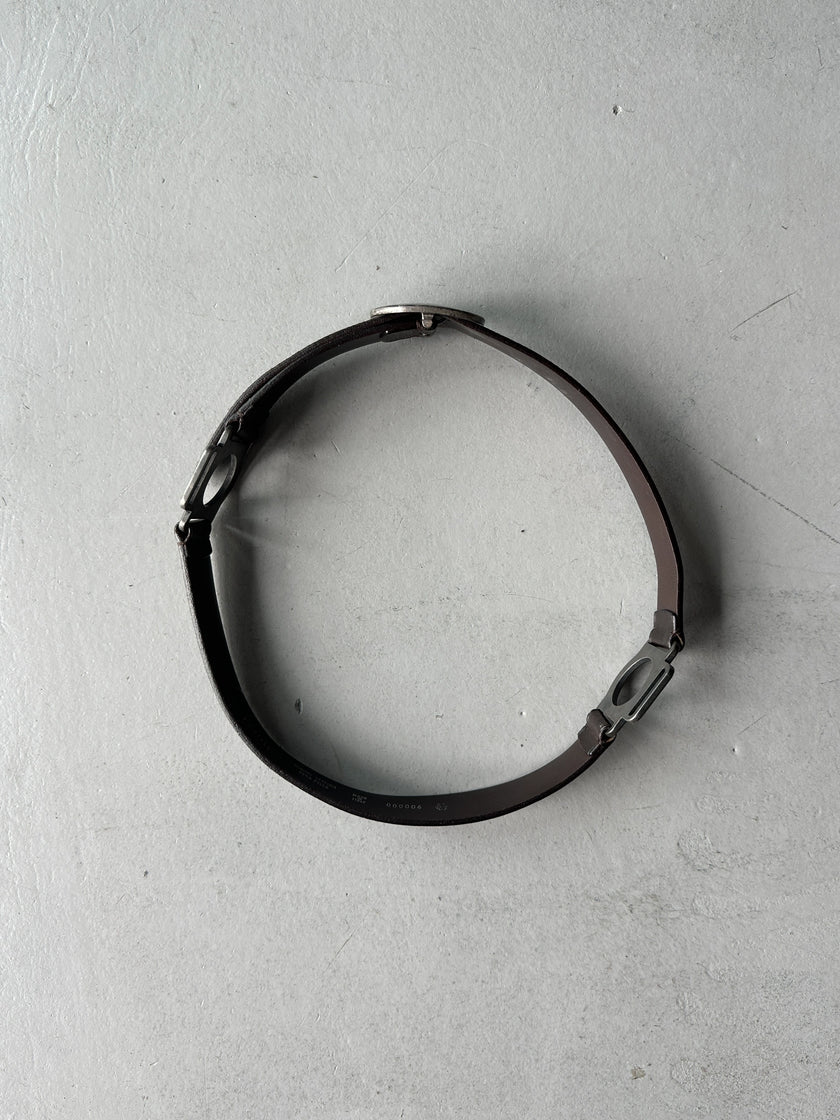 GIANFRANCO FERRÉ - 1990s LEATHER BELT WITH GEOMETRIC METAL CONNECTORS