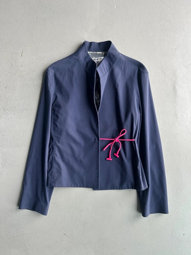 EMPORIO ARMANI - 1980s BLAZER WITH CONTRASTING PINK LACE SIDE CLOSURE